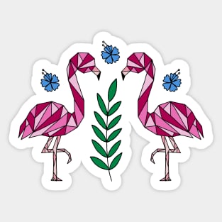 Geometric Flamingos and Hibiscus Flowers Sticker